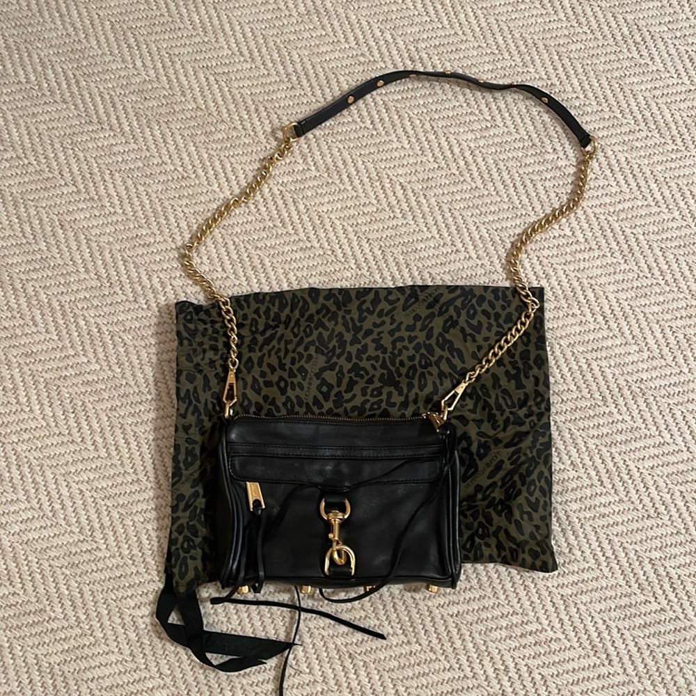 Rebecca Minkoff mini MAC black/gold leather crossbody w/ original dust bag